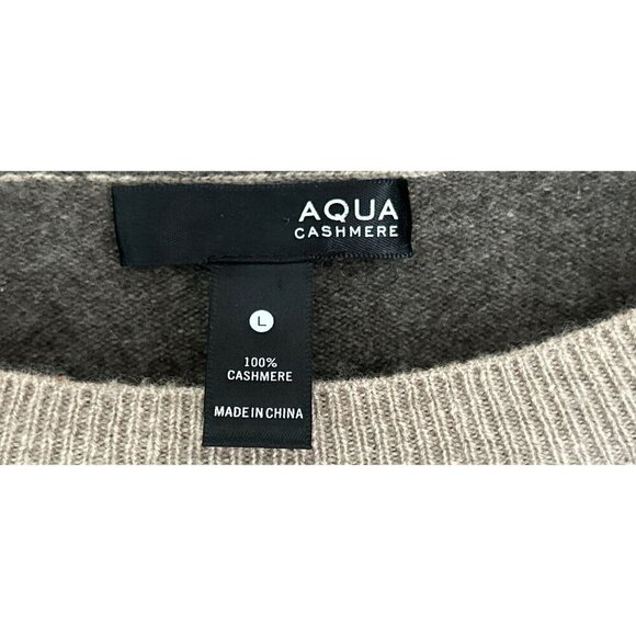 Aqua 100% Cashmere Colorblock Sweater Beige Brown Crewneck Cream Beige  - Large - Picture 2 of 6